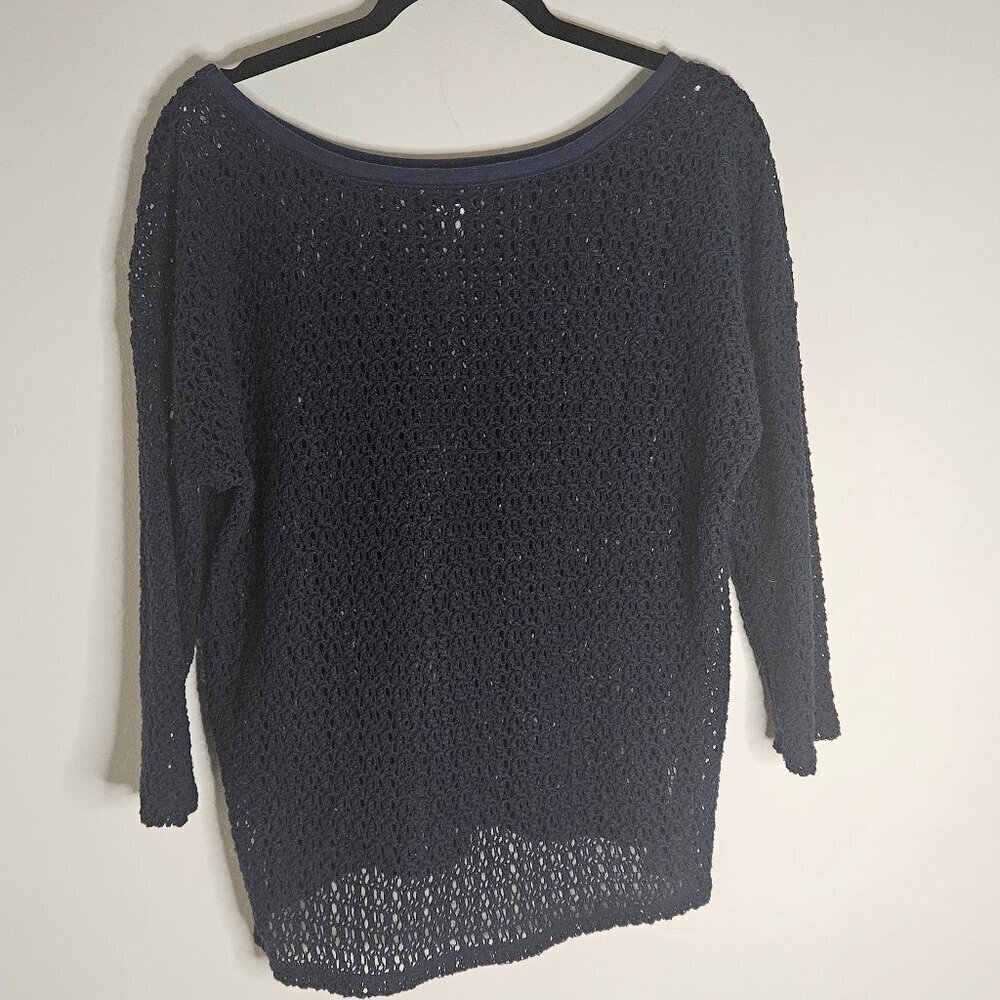Aerie Open Knit Navy Blue Sweater Medium - Picture 2 of 6